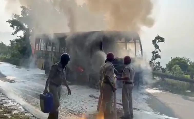 RTC Bus Catches Fire in Parvathipuram – Driver’s Quick Action Saves All