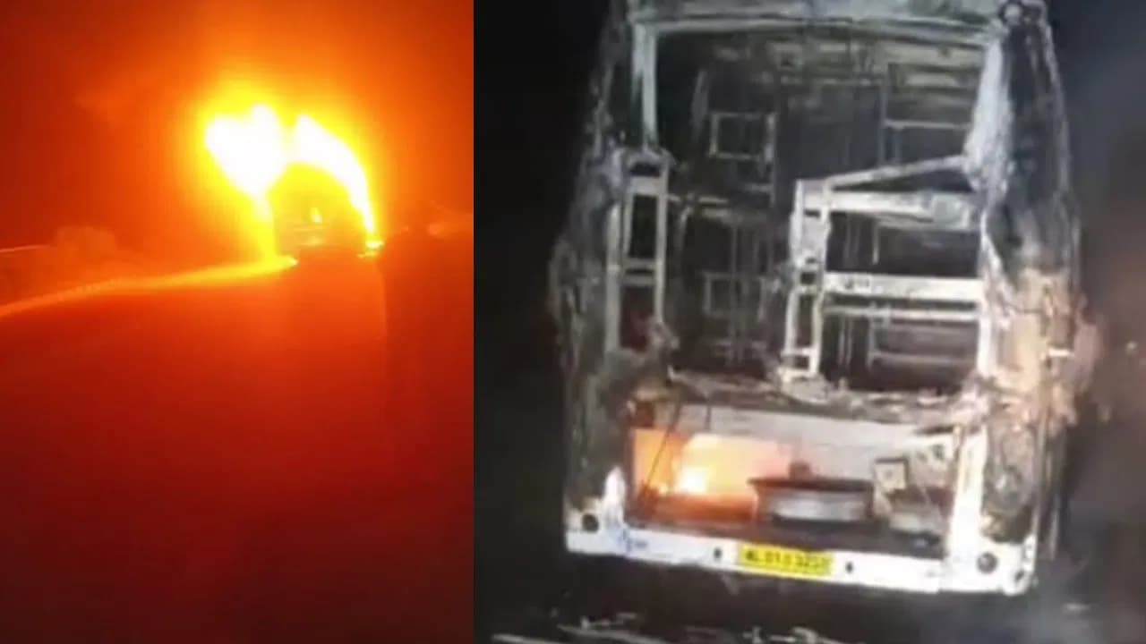 A private bus caught fire on the Vijayawada-Hyderabad highway!
