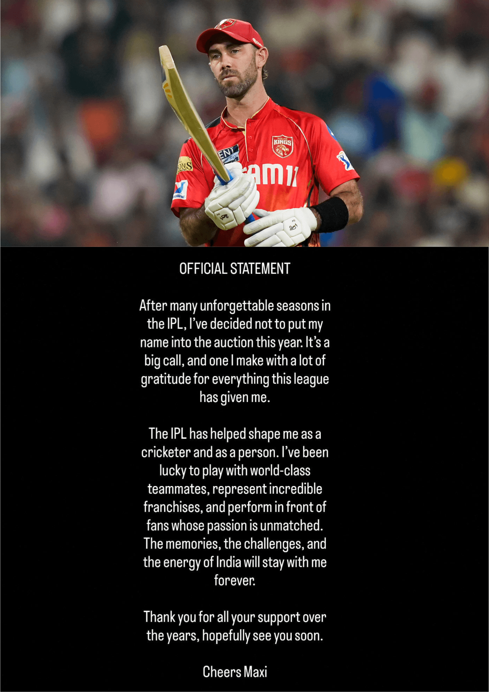 Glenn Maxwell Says No to IPL 2026 Auction