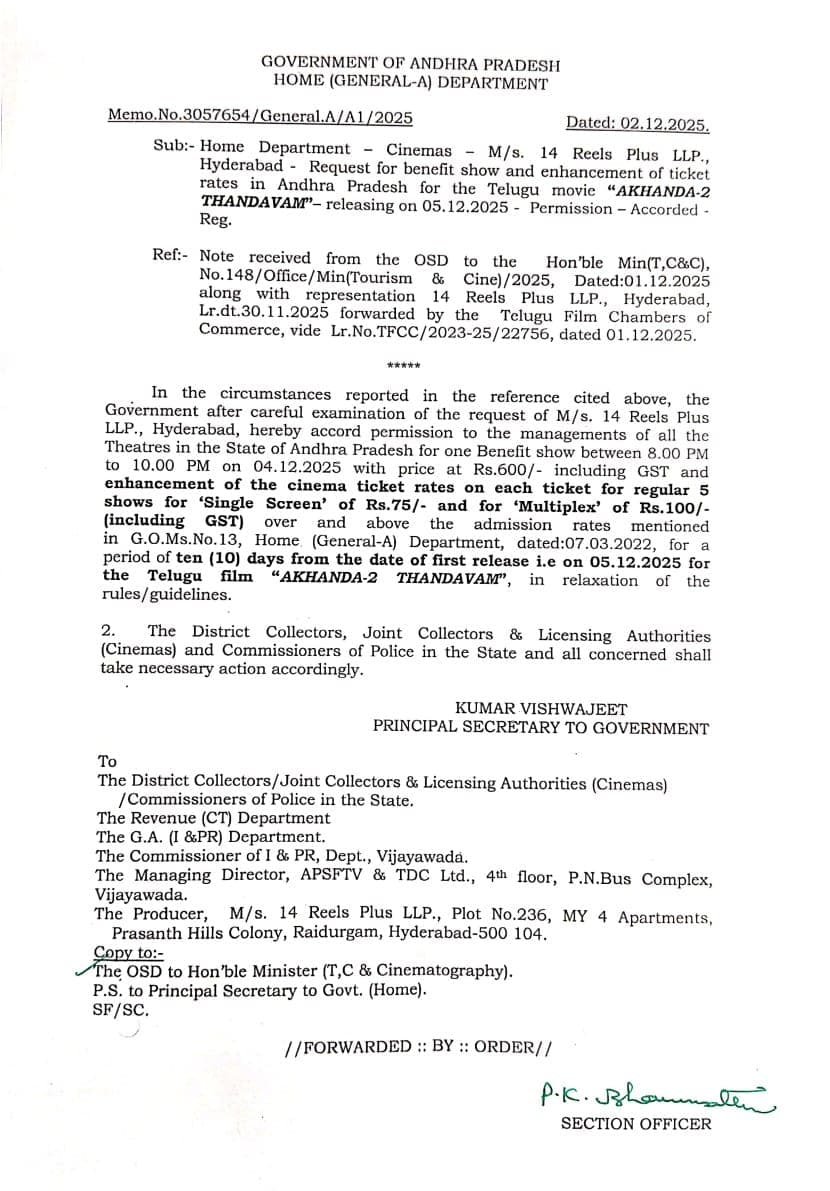  Andhra Pradesh Approves Ticket Price Hike for Akhanda 2