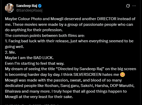 Mowgli Postponed Due to Akhanda 2; Sandeep Raj Calls Himself a Bad Luck!