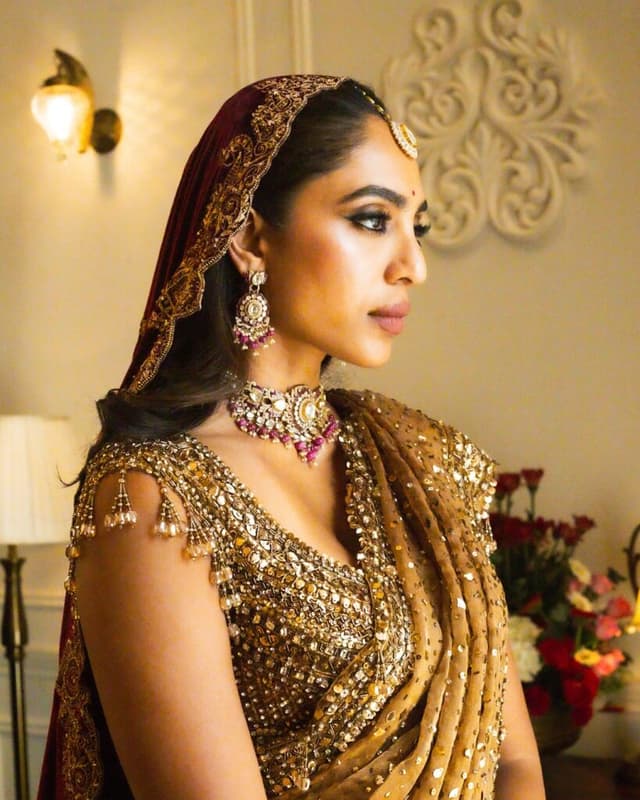 Sobhita Dhulipala Dazzles in Regal Golden Bridal Elegance