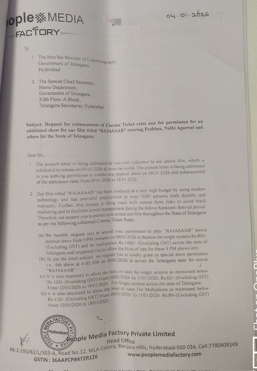 ‘The Raja Saab’ Makers Seek Permission for Ticket Hike in Telangana!