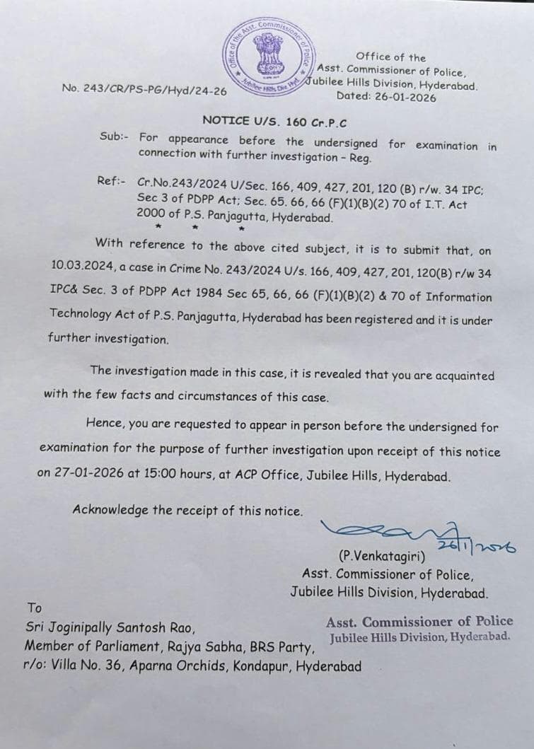 SIT Issues Notice to Former BRS MP Joginapally Santosh Kumar!