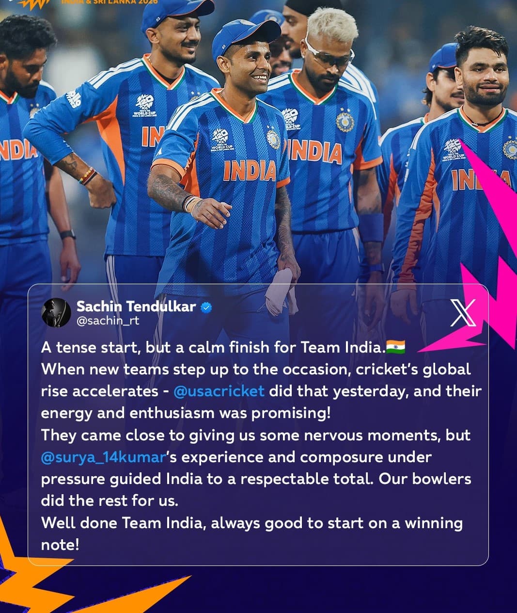 Sachin praises Team India's victory