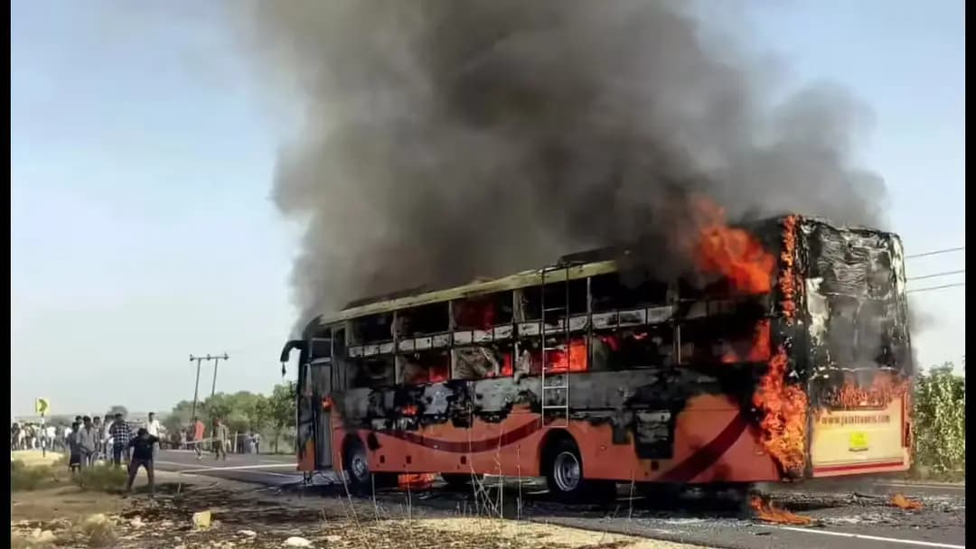 Tragic Road Accident in Andhra Pradesh: Private Travels Bus Catches Fire