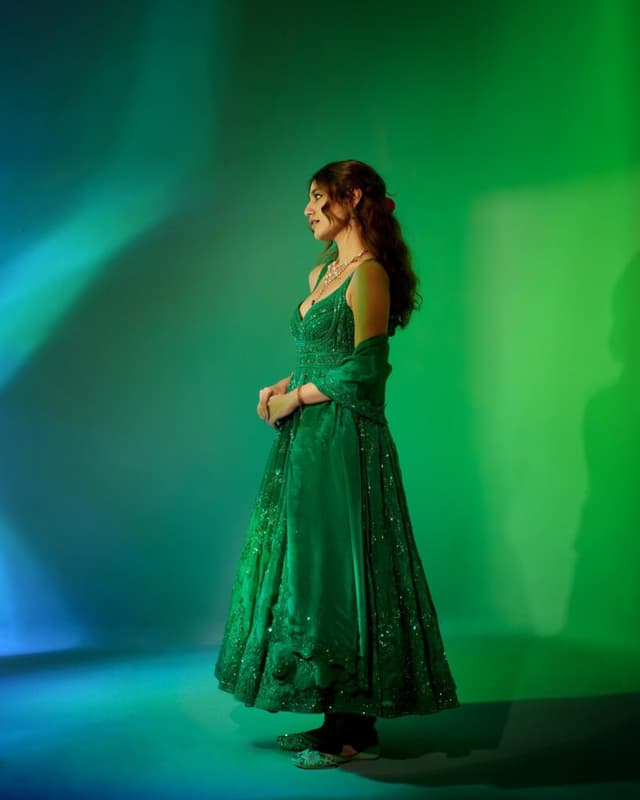 Wink Beauty Charms in Green Anarkali