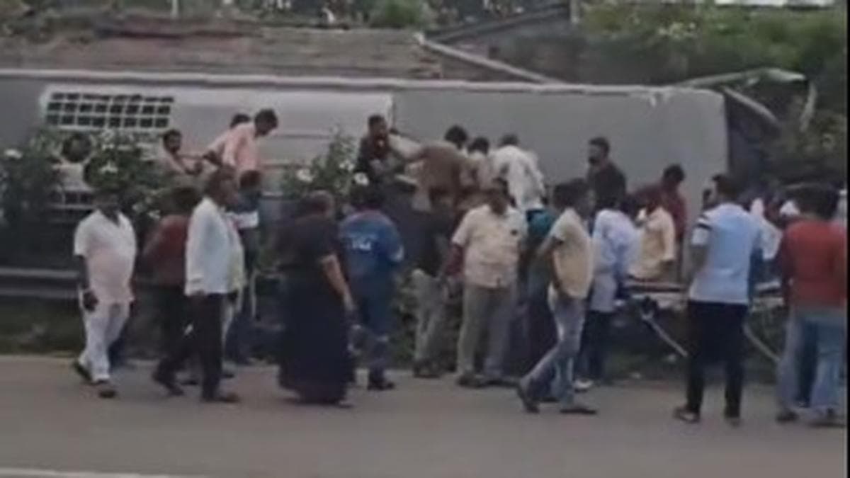 Private Bus Overturns Near Peda Amberpet, Eight Injured