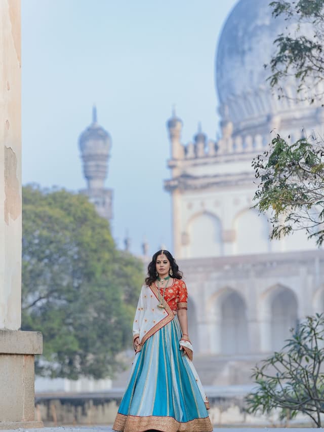 bindu on a colorful lehenga