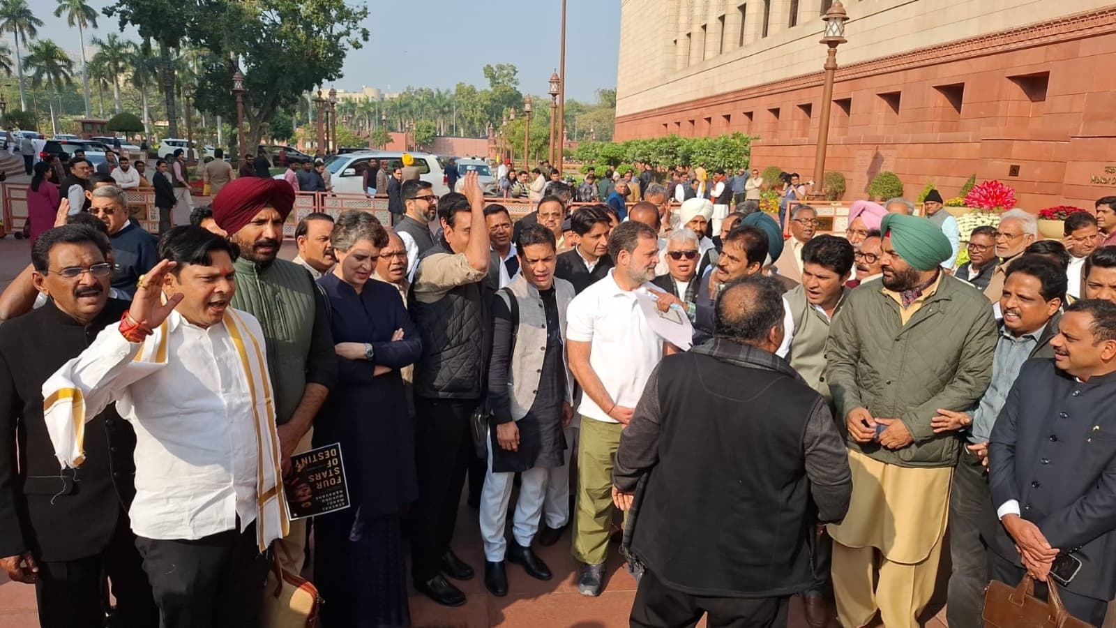 Suspended Congress MPs Stage Protest in Parliament Premises!